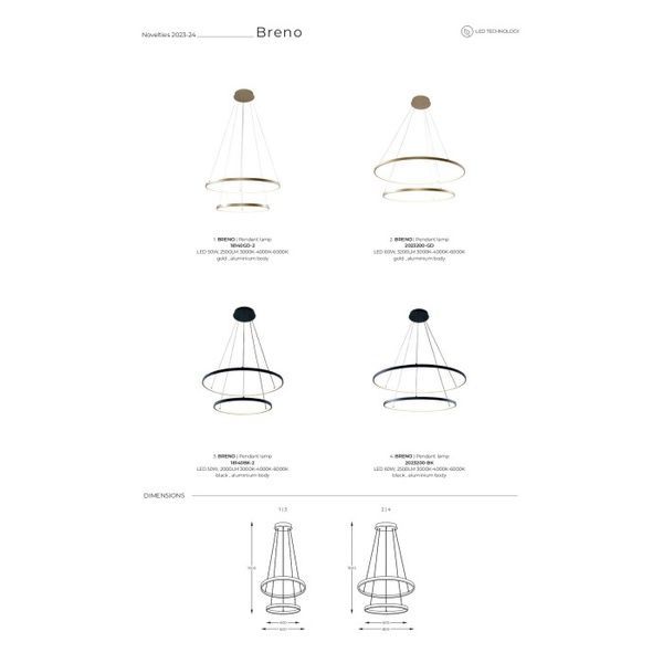 Підвісний світильник Zuma Line 2023200-GD Breno Led 2x60W 3000K/4000K/6000K 3200Lm IP20 Gold 2023200-GD фото