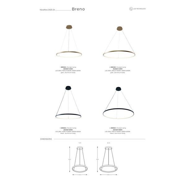 Подвесной светильник, люстра Zuma Line 2023201-BK60 Breno Led 1x28W 3000K/4000K/6000K 1400Lm IP20 Черный 2023201-BK60 фото