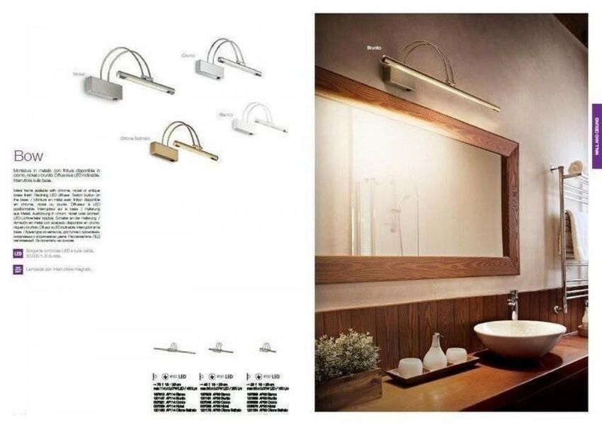 Бра, подсветка для зеркал BOW AP D76 CROMO IDEAL LUX IL7021 LED 8W 450lm 3000K хром IL7021 фото