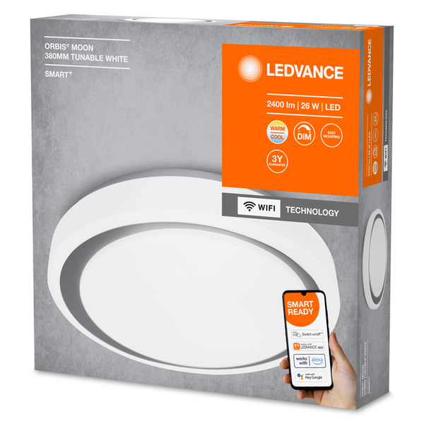 Світильник світлодіодний Ledvance SMART + WIFI ORBIS Moon 380 GR 24 Вт сірий 3000...6500 К ORBIS MOON RD 380 TW GR 4058075486409 фото
