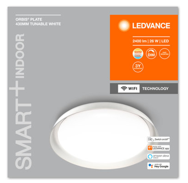 Светильник светодиодный Ledvance SMART + WIFI ORBIS Plate 430 WT 24 Вт белый 3000...6500 К ORBIS PLATE RD 430 TW 4058075486447 фото