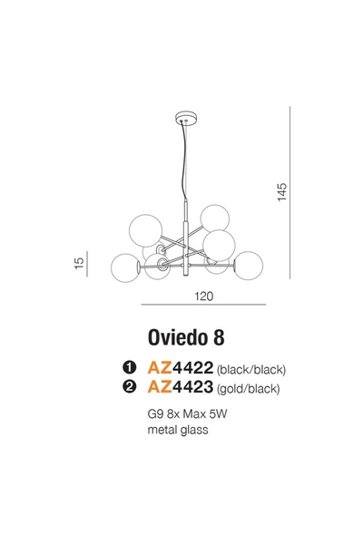Підвісний світильник, люстра AZzardo AZ4422 OVIEDO 8 BK/BK AZ4422 фото