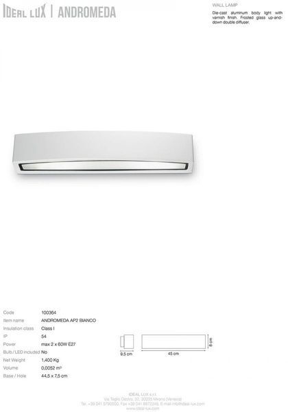Фасадный светильник IDEAL LUX IL100371 ANDROMEDA AP2 NERO 2хЕ27 IP55 чёрный IL100371 фото