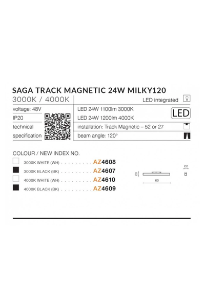 Магнітний лінійний світильник Azzardo AZ4607 ALFA SAGA TRACK MAGNETIC 24W 3000K BK AZ4607 фото