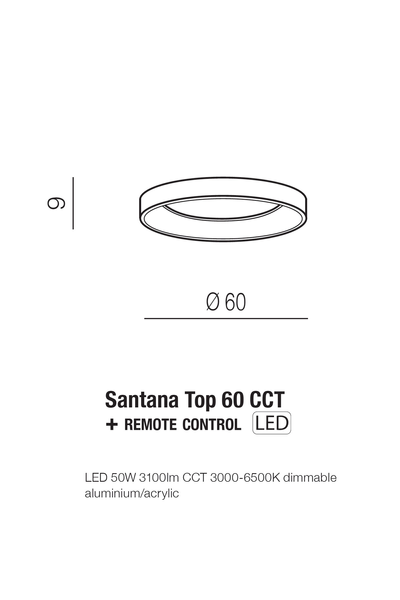 Стельовий світильник Azzardo AZ4993 Santana Top 60 CCT Wo + Remote Control, 50 Вт, 3100 лм, 3000K-6500K AZ4993 фото