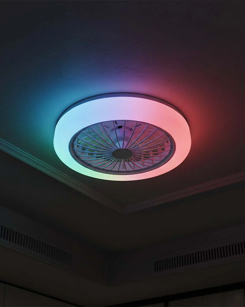 Люстра з вентилятором, стельовий світильник із пультом Goldlux 341310 Zambia LED 1x24W 3000K/4000K/6500K+RGB 3200Lm IP20 біла 341310 фото