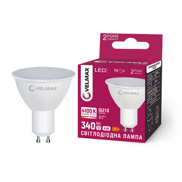 LED лампа VELMAX V-MR16-GU10-441, 4W, 4100K, 230V 21-14-62 фото