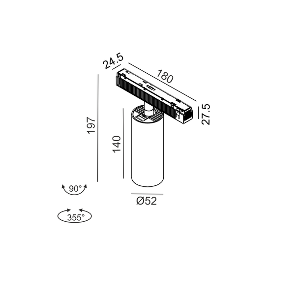 Світильник трековий LTX, TUB M A 140, CREE LED 19W, 4000K, 1970Lm, 50&deg;, CRI>90, 48V, 2-х групний, IP20, чорний 06.0514.19.940.BK.2G фото