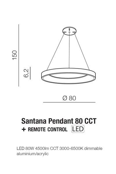 Подвесной светильник Azzardo AZ5013 Santana Pendant 80 CCT GO + Remote Control, 80 Вт, 4500 лм, 3000K-6500K AZ5013 фото