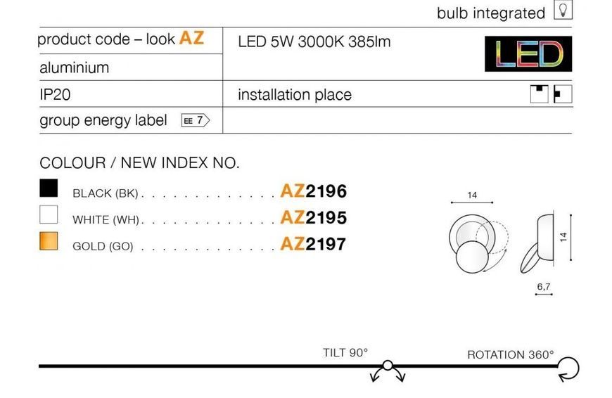 Бра, настенный светильник Azzardo AZ2197 AVON GOLD AZ2197 фото
